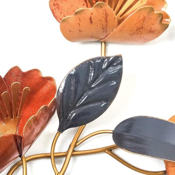 HOMEBEEZ Metal Flower Metal Wall Decor 15.75" x 19.49" Retro-Orange New - Picture 4 of 7
